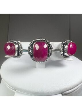 Ruby 925 Vintage Adjustable Synthetic Gemstone Bracelet